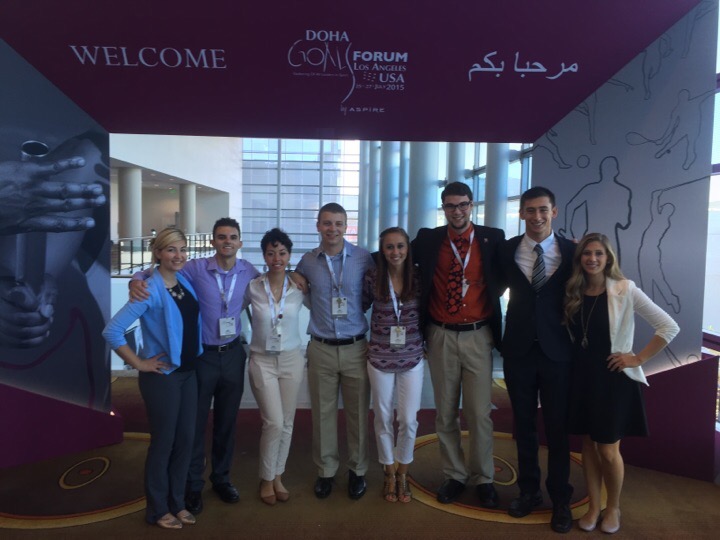  The STHM Bachelor of Science in Sport and Recreation Management students who participated in the fourth-annual Doha GOALS Forum in Los Angeles, CA.