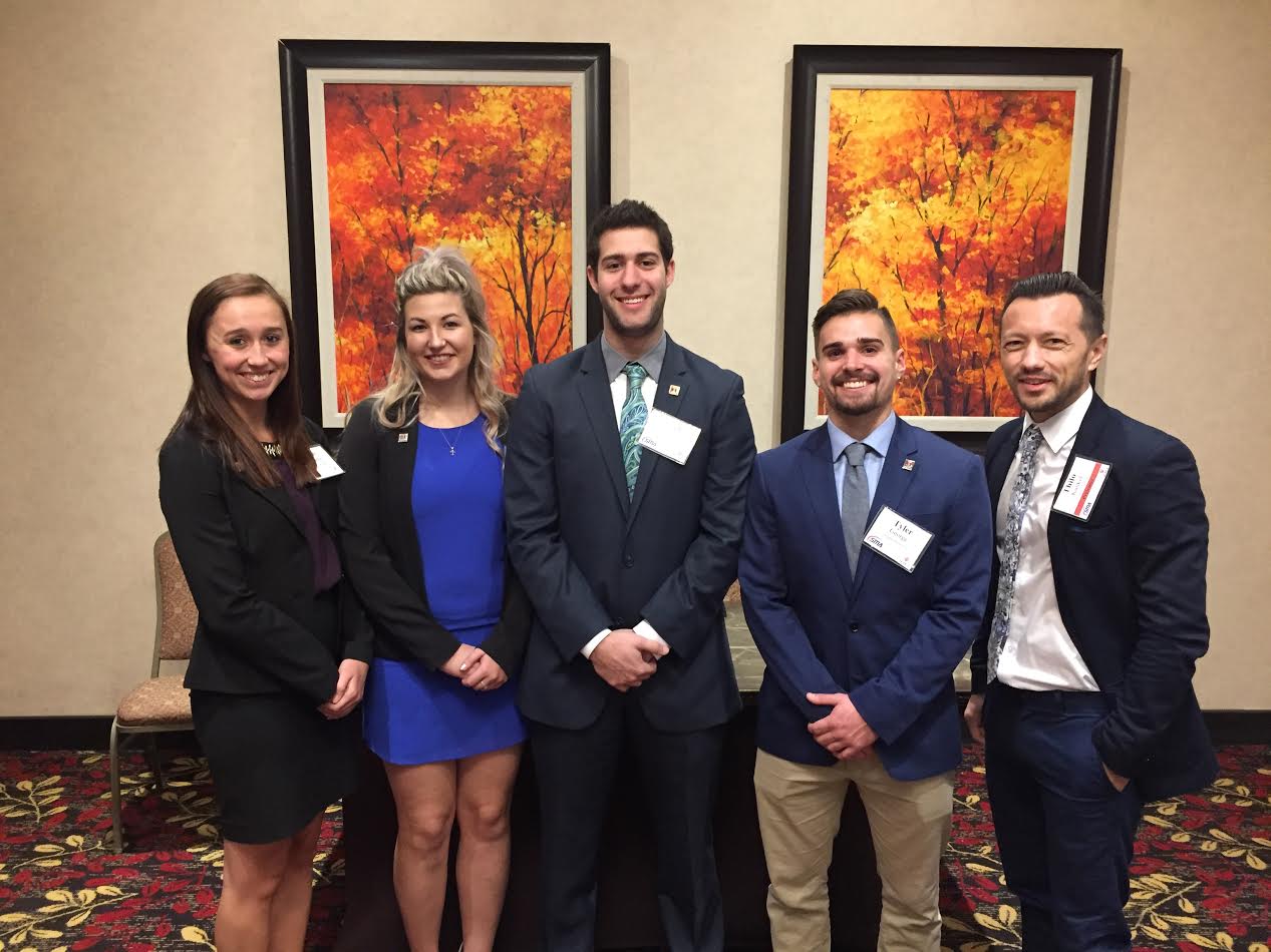 Members of STHM’s Case Cup team, with faculty adviser STHM Assistant Professor Dr. Thilo Kunkel, at the 2016 Sport Marketing Association annual conference, in Indianapolis.