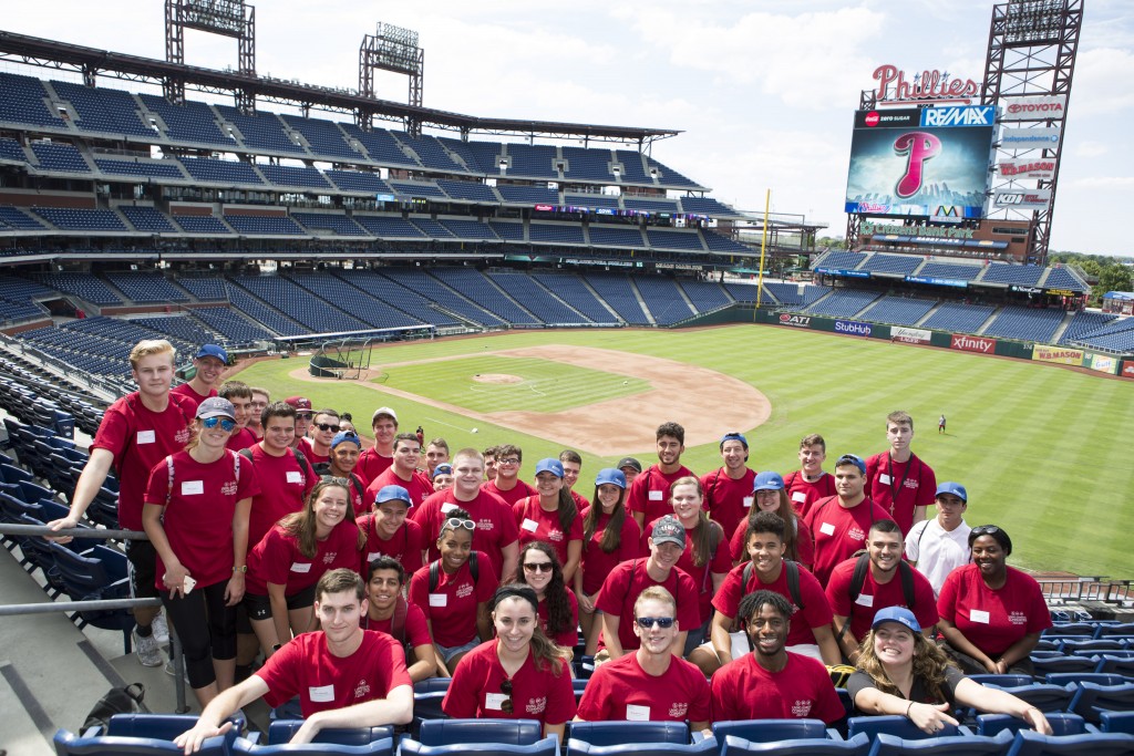 STHM students enjoying an exclusive behind-the-scenes look at Citizens Bank Park.