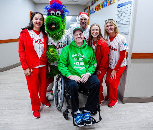 Phillies Ballgirls, alumni and the Phanatic visit with patients at Jefferson Moss-Magee Rehabilitation Center. 
