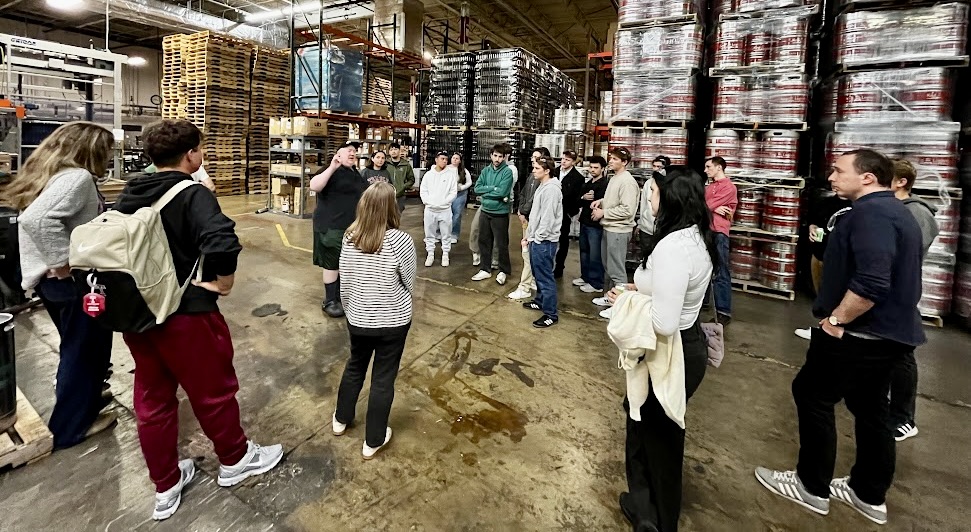 Fundamentals of Wine students tour the Yards Brewing Company. 