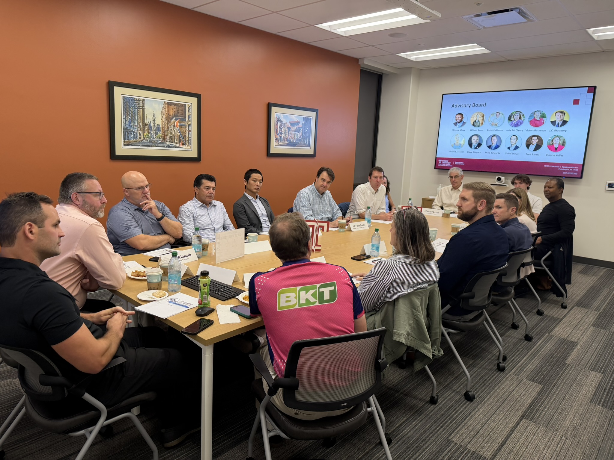 Youth Sport Tax & Revenue Policy Consortium advisory board members seated around a meeting table at Temple University.